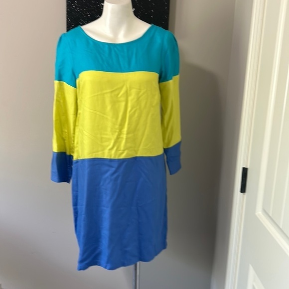 ANTHROPOLOGIE Maeve Dress Brightblock Shift Dress Blue Yellow Colorblock Sz 6 - Picture 4 of 11